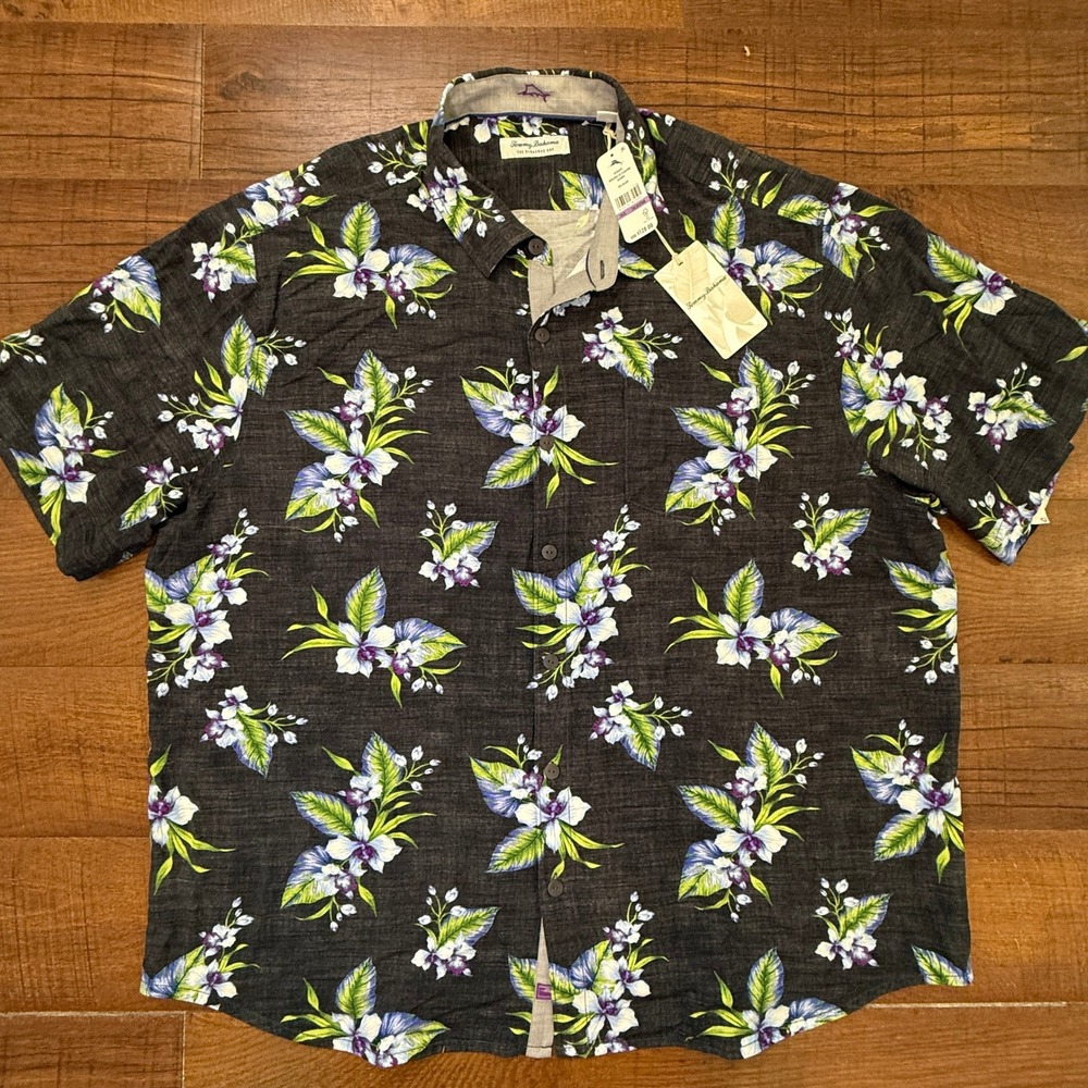 NWT Tommy Bahama Button Up Men 2XLB Black Veracruz Cay Floating Blooms Floral